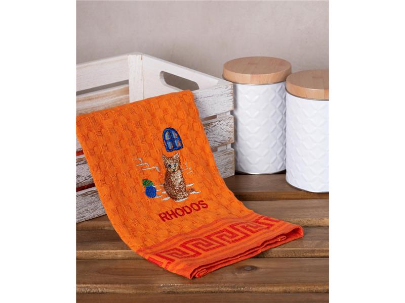 Σετ 12 τεμαχίων ποτηρόπανα γκοφρέ (50cm x 70cm) πορτοκαλί γάτα RHODES