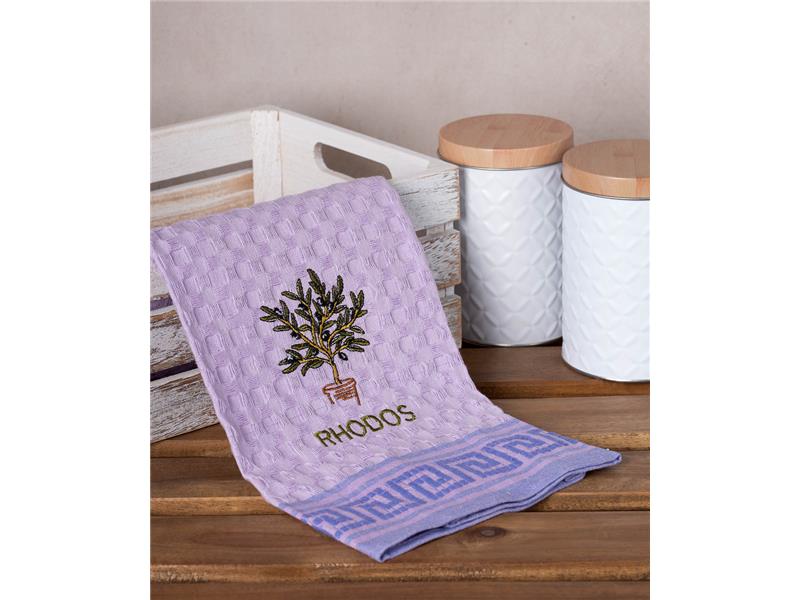 Σετ 12 τεμαχίων ποτηρόπανα γκοφρέ (50cm x 70cm) λιλά γλάστρα RHODES