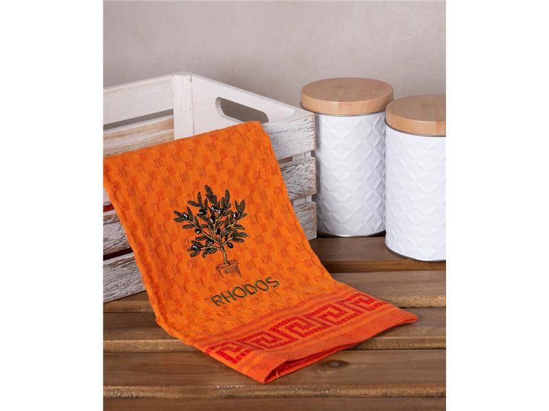 Σετ 12 τεμαχίων ποτηρόπανα γκοφρέ (50cm x 70cm) πορτοκαλί γλάστρα RHODES