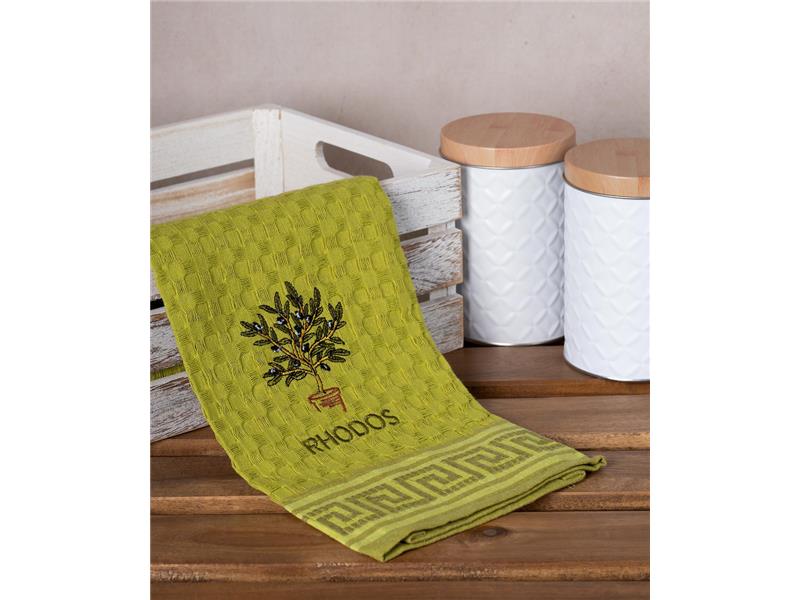 Σετ 12 τεμαχίων ποτηρόπανα γκοφρέ (50cm x 70cm) πράσινο γλάστρα RHODES