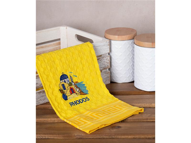 Σετ 12 τεμαχίων ποτηρόπανα γκοφρέ (50cm x 70cm) κίτρινο εκκλησία RHODES