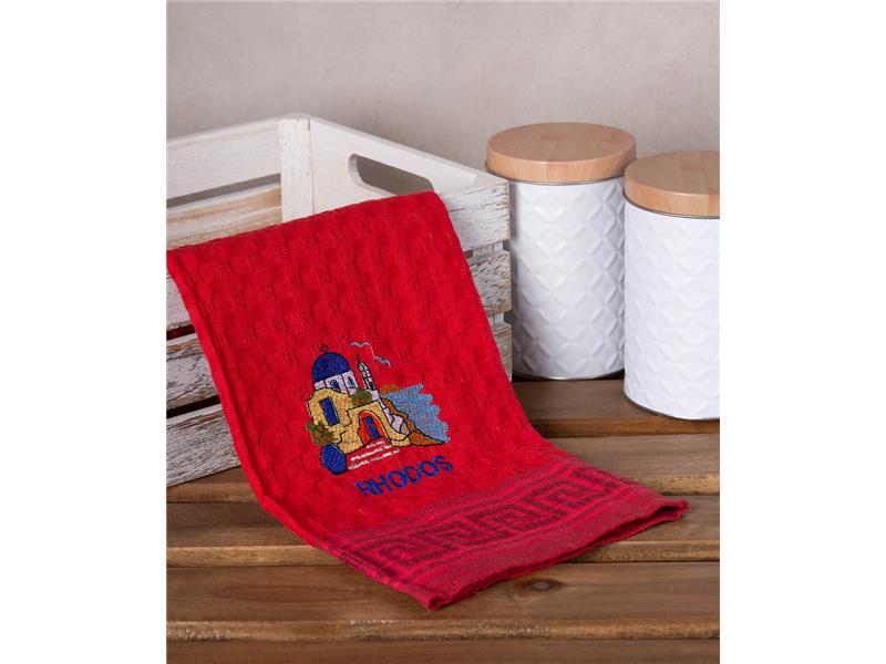 Σετ 12 τεμαχίων ποτηρόπανα γκοφρέ (50cm x 70cm) κόκκινη εκκλησία RHODES