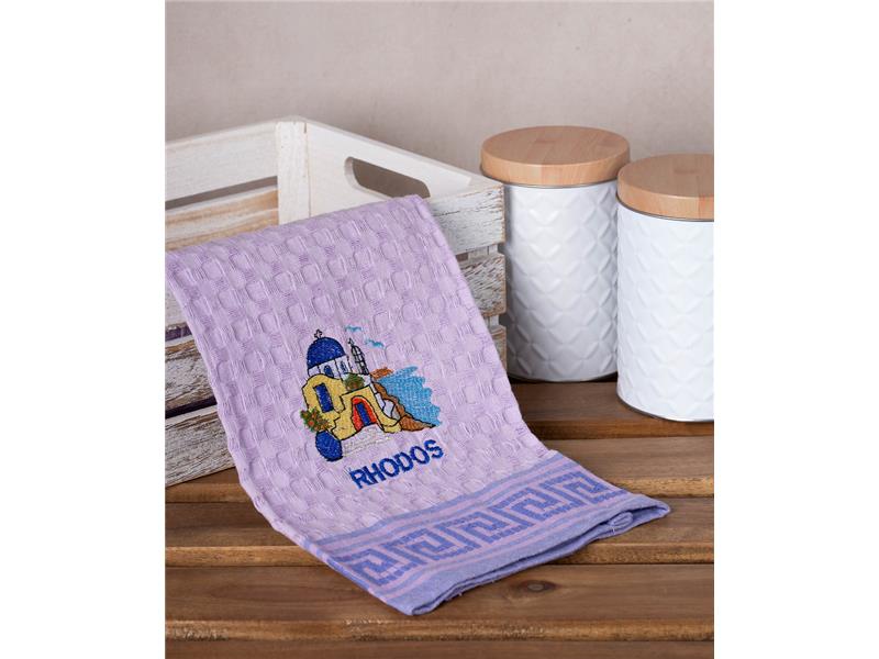 Σετ 12 τεμαχίων ποτηρόπανα γκοφρέ (50cm x 70cm) λιλά εκκλησία RHODES