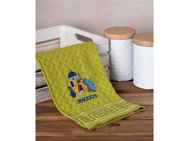 Σετ 12 τεμαχίων ποτηρόπανα γκοφρέ (50cm x 70cm) πράσινη εκκλησία RHODES