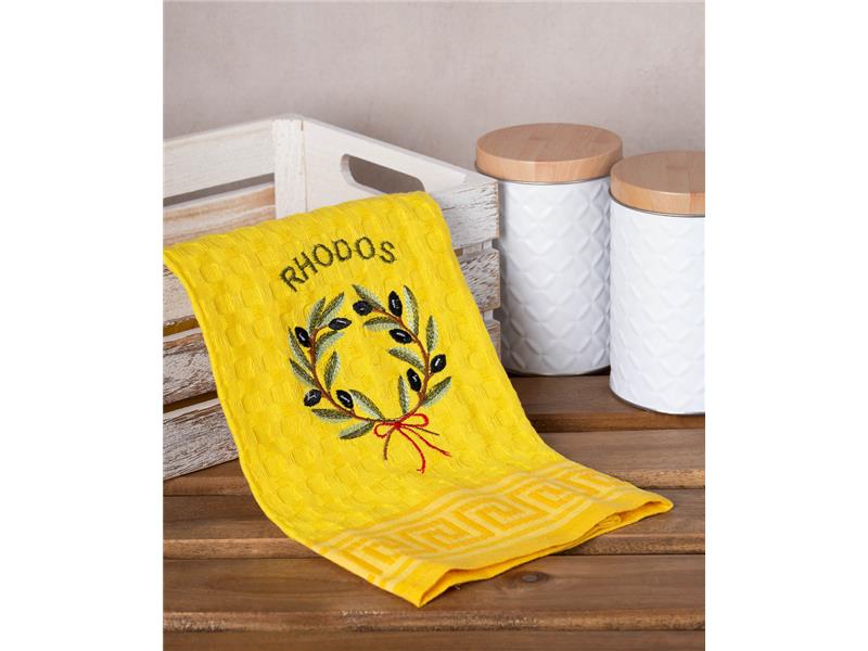 Σετ 12 τεμαχίων ποτηρόπανα γκοφρέ (50cm x 70cm) κίτρινο στεφάνι RHODES