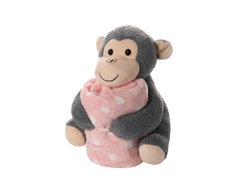 ΒΕΒΕ FLANNEL ΚΟΥΒΕΡΤΑΚΙ (80cm x 120cm) γκρί μαιμουδάκι ρόζ