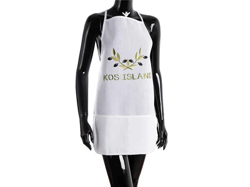 Ολόσωμη ποδιά BG23a (50cm x 70cm) λευκή χρωματιστή ελιά KOS