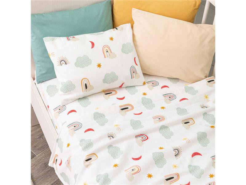 Σεντόνια Κούνιας Φανελένιο Σετ Borea Rainbow Βεραμάν