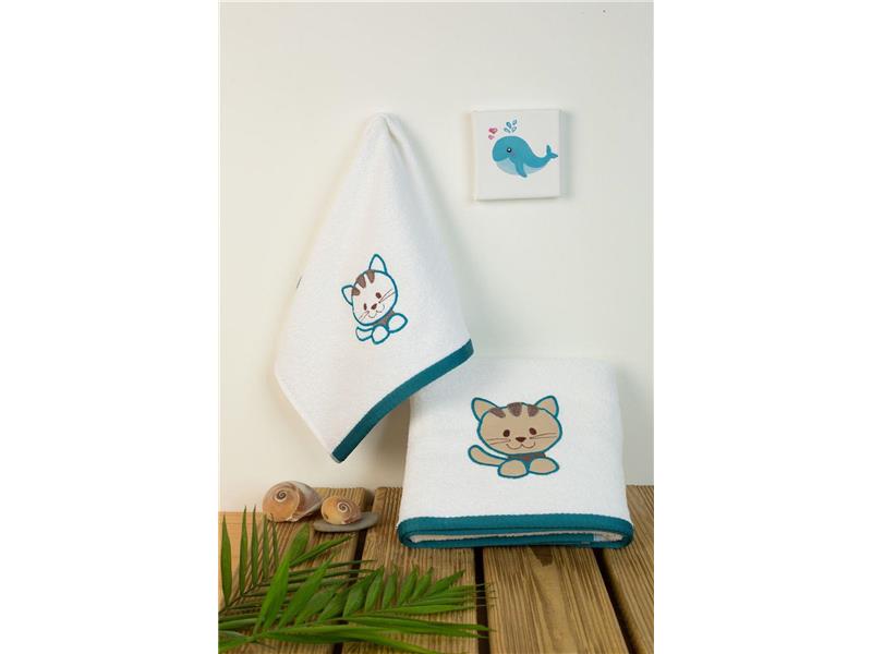 ΠΕΤΣΕΤΑ Με Κέντημα Σετ 2 τεμ bebe Kitty 137 30X50,70X140 Λευκό 100% Cotton