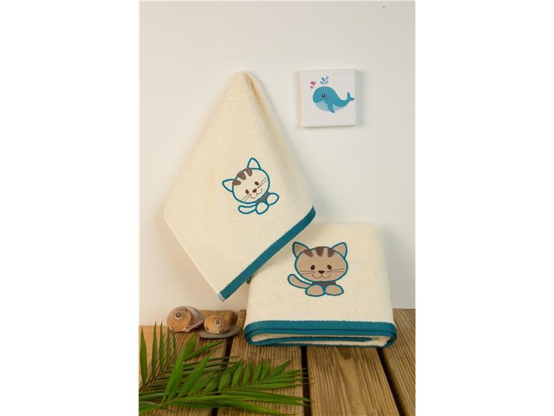 ΠΕΤΣΕΤΑ Με Κέντημα Σετ 2 τεμ bebe Kitty 138 30X50,70X140 Εκρού 100% Cotton