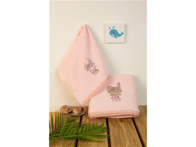 ΠΕΤΣΕΤΑ Με Κέντημα Σετ 2 τεμ bebe Rabbit Girl 146 30X50,70X140 Ροζ 100% Cotton