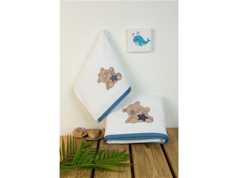 ΠΕΤΣΕΤΑ Με Κέντημα Σετ 2 τεμ bebe Star Bear 152 30X50,70X140 Λευκό 100% Cotton