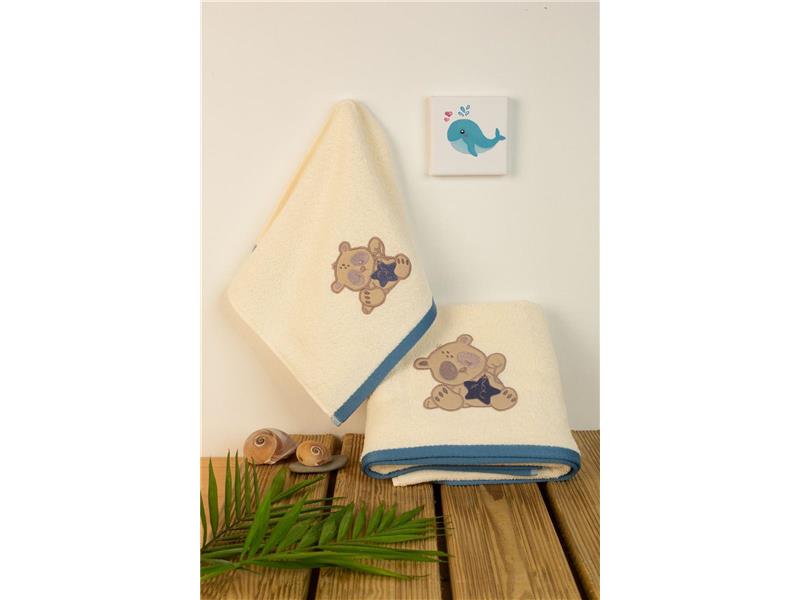 ΠΕΤΣΕΤΑ Με Κέντημα Σετ 2 τεμ bebe Star Bear 153 30X50,70X140 Εκρού 100% Cotton