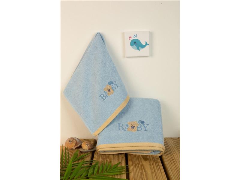 ΠΕΤΣΕΤΑ Με Κέντημα Σετ 2 τεμ bebe Baby Bear 161 30X50,70X140 Σιελ 100% Cotton