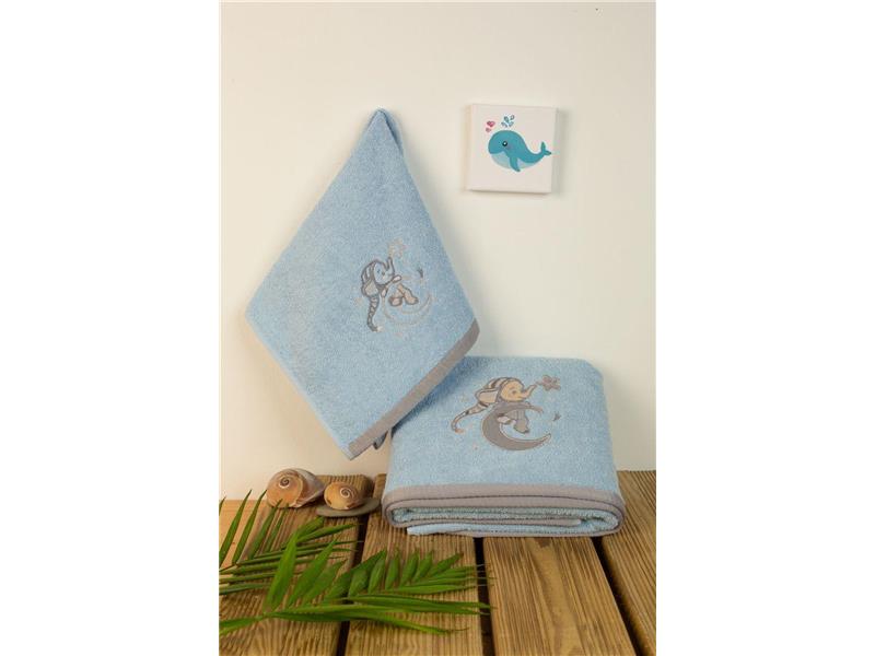 ΠΕΤΣΕΤΑ Με Κέντημα ΣΕΤ 2 τεμ bebe Dreaming Elephant 166 30X50,70X140 Σιελ 100% Cotton