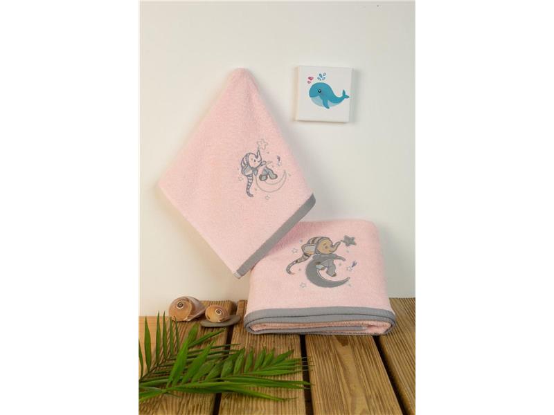 ΠΕΤΣΕΤΑ Με Κέντημα ΣΕΤ 2 τεμ bebe Dreaming Elephant 167 30X50,70X140 Ροζ 100% Cotton