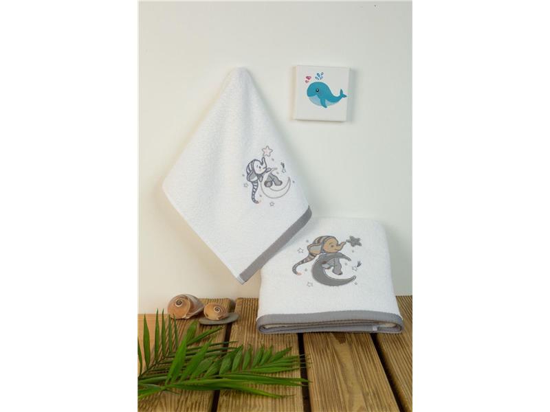 ΠΕΤΣΕΤΑ Με Κέντημα ΣΕΤ 2 τεμ bebe Dreaming Elephant 168 30X50,70X140 Λευκό 100% Cotton