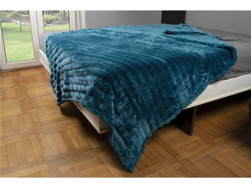 ΚΟΥΒΕΡΤΑ Coral Fleece Ριγέ 220X240 300gsm 13 Petrol 100% Polyester