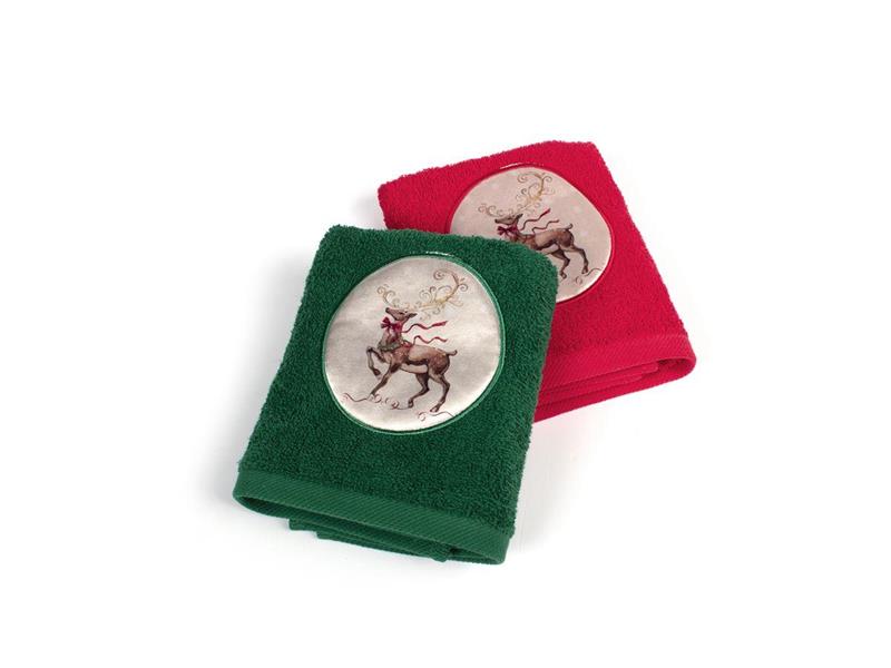 Χριστουγεννιάτικο Σετ Πετσέτες 2 τεμ. 40X60 Τάρανδος Κόκκινο-Πράσινο