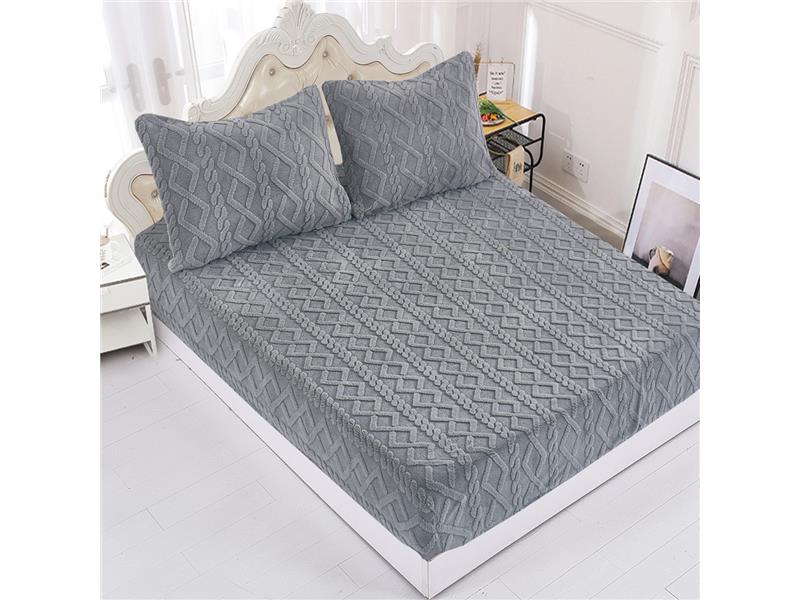 Fleece σεντόνι Knitted με λάστιχο και μαξιλαροθήκες (180cm x 200cm + 25cm) γκρί
