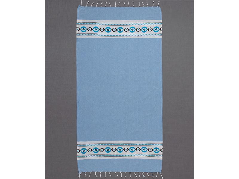 Pestemal με πετσέτα nkp707 (90cm x 180cm) σιέλ