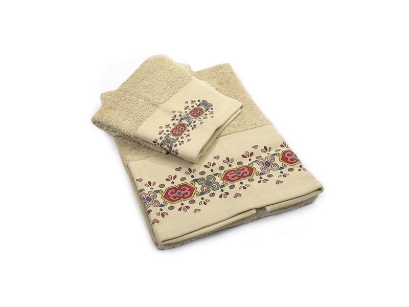 Πετσέτα Σετ 2 τεμ ZUCCHI 40X60,60X110 Με Στάμπα Μπεζ 100% Cotton