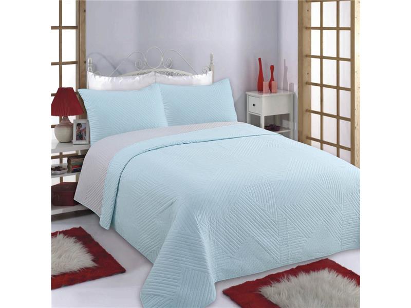 ΚΟΥΒΕΡΛΙ σετ (160cm x 220cm + 1 x 50cm x 70cm) LINES sky blue/grey