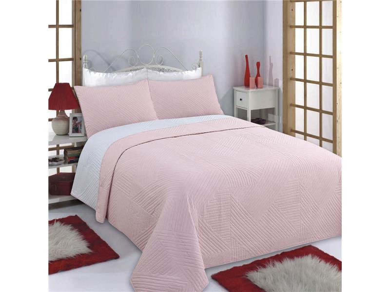 ΚΟΥΒΕΡΛΙ σετ (240cm x 260cm + 2 x 50cm x 70cm) LINES pink/grey