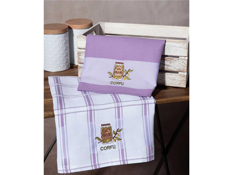 Σετ 2 τεμαχίων ποτηρόπανα (50cm x 70cm) βάζο λιλά CORFU