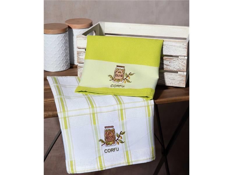Σετ 2 τεμαχίων ποτηρόπανα (50cm x 70cm) βάζο πράσινο CORFU