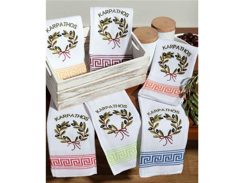 Σετ 12 τεμαχίων ποτηρόπανα (45cm x 65cm) στεφάνι KARPATHOS