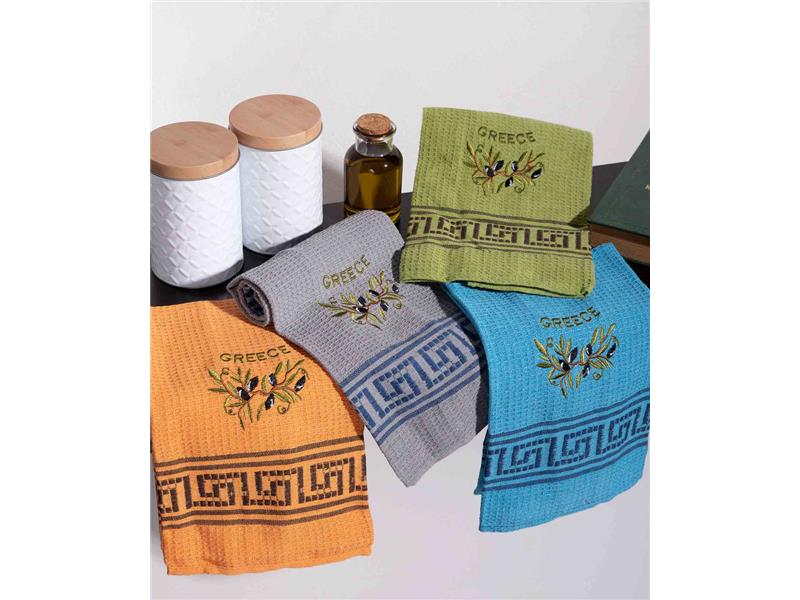 Σετ 12 τεμαχίων ποτηρόπανα (45cm x 65cm) κλαδί ελιάς χρωματιστό GREECE