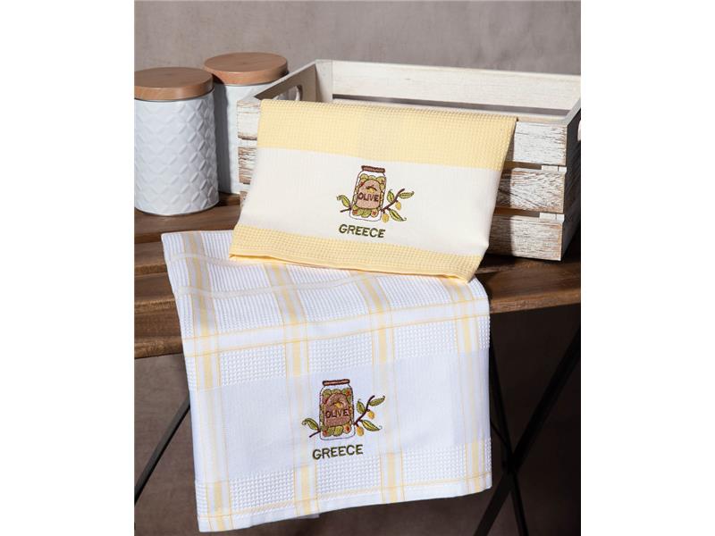 Σετ 2 τεμαχίων ποτηρόπανα (50cm x 70cm) βάζο κίτρινο GREECE