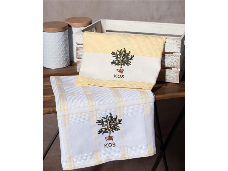 Σετ 2 τεμαχίων ποτηρόπανα (50cm x 70cm) γλάστρα κίτρινο KOS