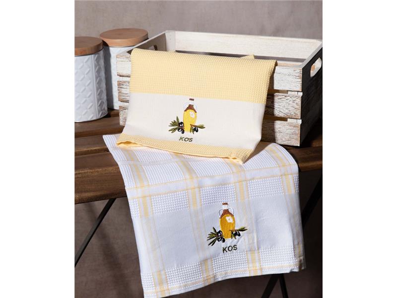 Σετ 2 τεμαχίων ποτηρόπανα (50cm x 70cm) μπουκάλι κίτρινο KOS