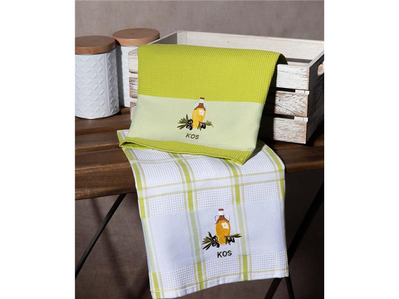 Σετ 2 τεμαχίων ποτηρόπανα (50cm x 70cm) μπουκάλι πράσινο KOS