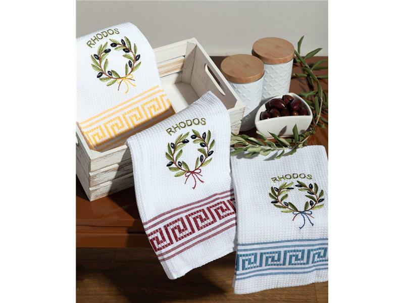 Σετ 12 τεμαχίων ποτηρόπανα (50cm x 70cm) στεφάνι RHODES