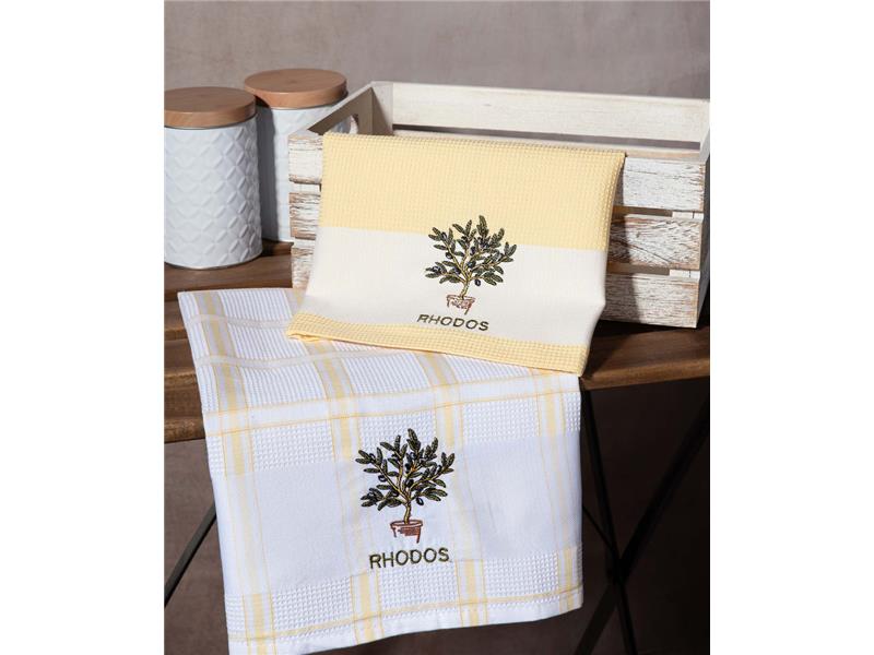 Σετ 2 τεμαχίων ποτηρόπανα (50cm x 70cm) γλάστρα κίτρινο RHODES
