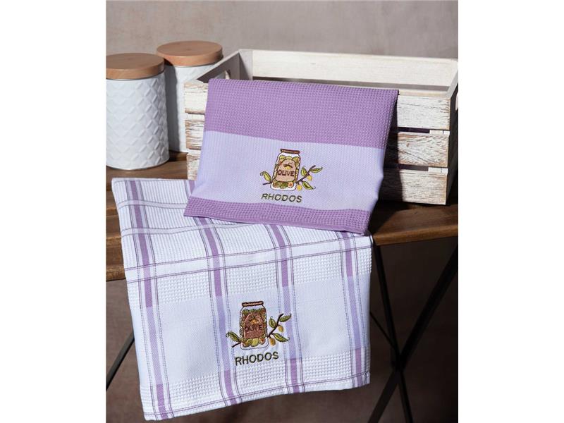 Σετ 2 τεμαχίων ποτηρόπανα (50cm x 70cm) βάζο λιλά RHODES