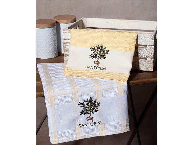 Σετ 2 τεμαχίων ποτηρόπανα (50cm x 70cm) γλάστρα κίτρινο SANTORINI