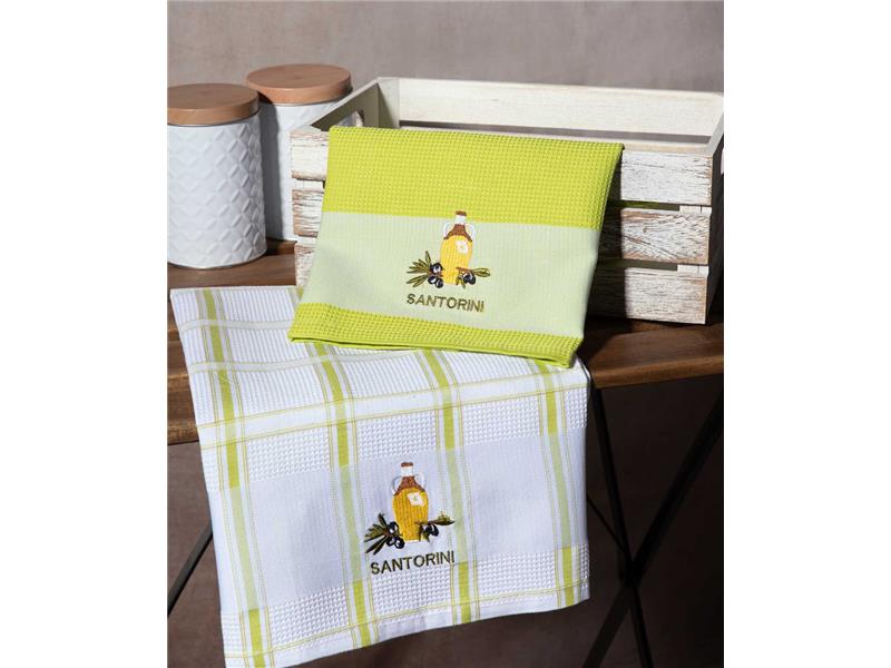 Σετ 2 τεμαχίων ποτηρόπανα (50cm x 70cm) μπουκάλι πράσινο SANTORINI