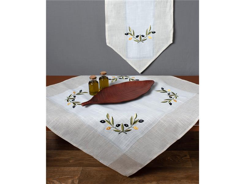 Τραπεζομάντηλο bg23a (160cm x 250cm) oval ivory με κίτρινη ελιά