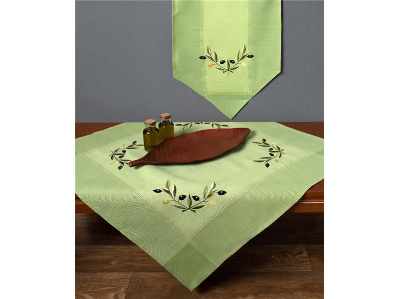 Τραπεζομάντηλο bg23a (160cm x 250cm) oval πράσινο με κίτρινη ελιά