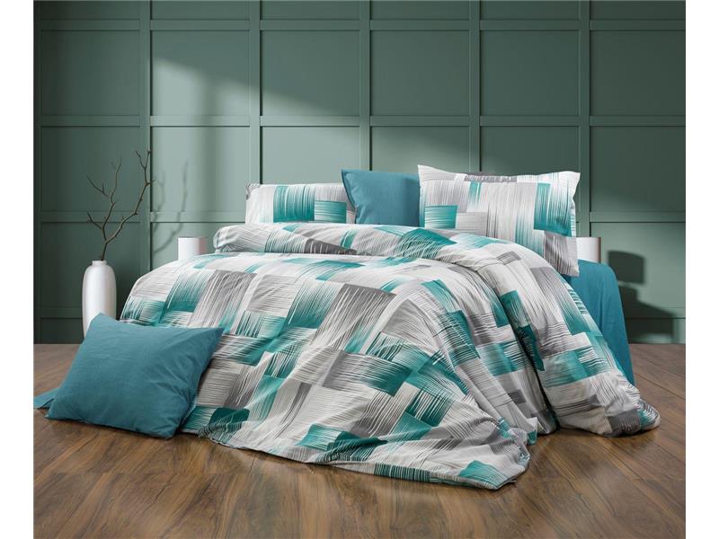 Παπλωματοθήκη Εμπριμέ Ευφημία 475 160X240 Petrol 70/30 Cott/Pol