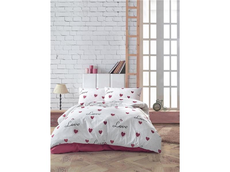 Σεντόνια Εμπριμέ Σετ 4 τεμ Έρως 301 220X240 White-Red 70/30 Cott/Pol