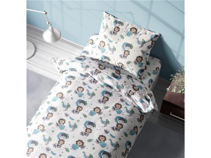 Σεντόνια Εμπριμέ Σετ 3 τεμ kids Lion 533 160X240 Sky Blue 100% Cotton