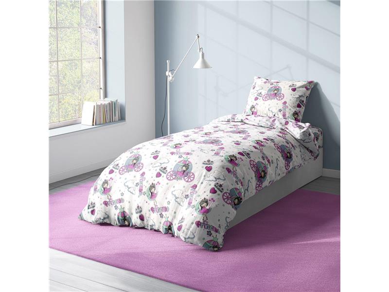 Παπλωματοθήκη Εμπριμέ kids Princess 389 160X240 White-Lila 70/30 Cott/Pol