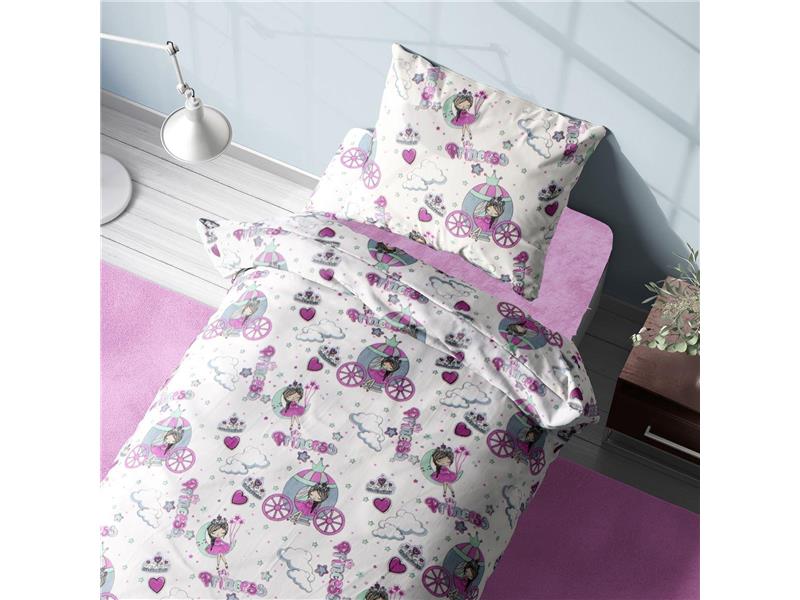 Σεντόνια Εμπριμέ Σετ 3 τεμ kids Princess 389 160X240 White-Lila 70/30 Cott/Pol