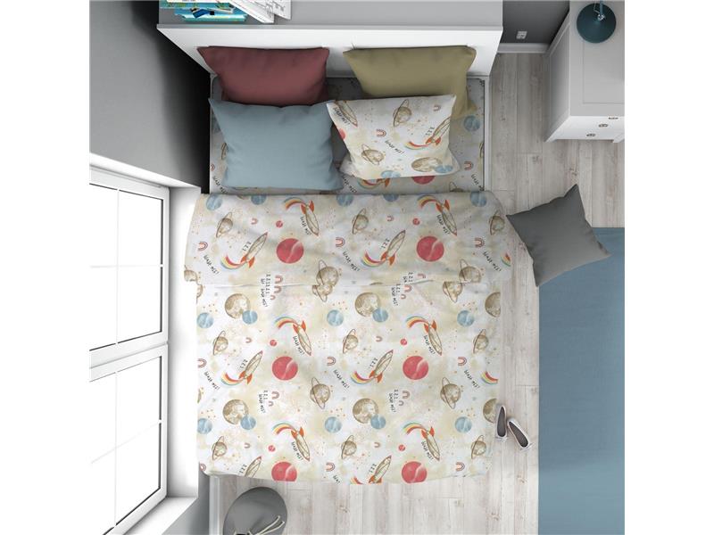 Παπλωματοθήκη Εμπριμέ kids Spaceship 186 160X240 Beige 100% Cotton