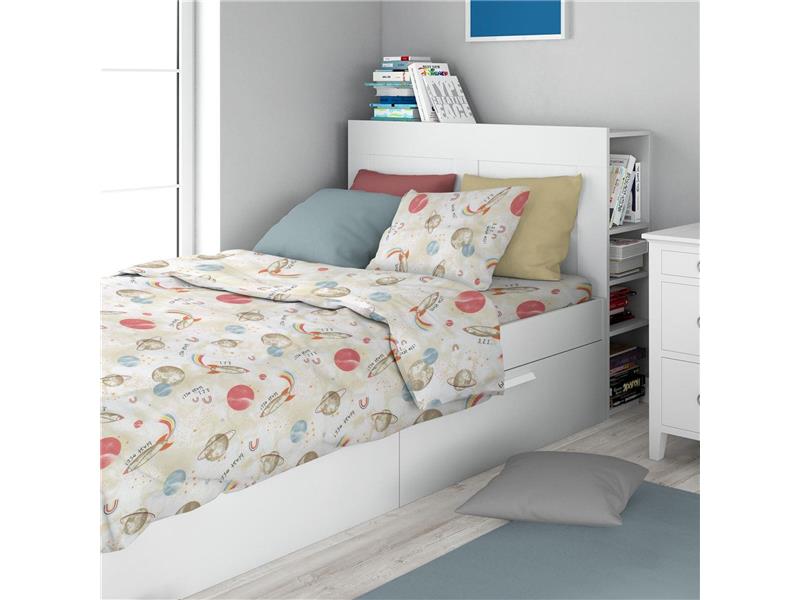 Σεντόνια Εμπριμέ Σετ 3 τεμ kids Spaceship 186 160X240 Beige 100% Cotton